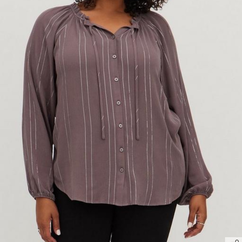 NWT Torrid Crinkle Gauze With Lurex Peasant Blouse Size 1X